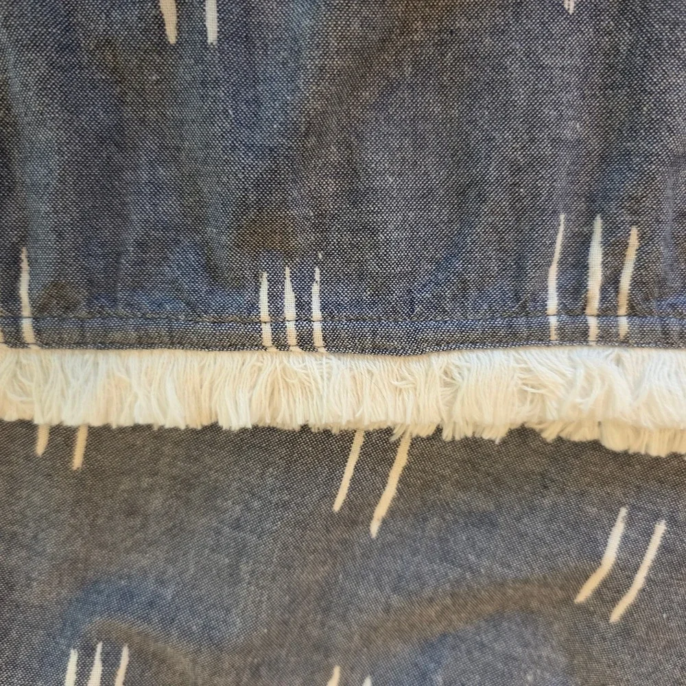 Lilla P Womens XS Blue White Dash Print Cotton Maxi Dress Fringe Hem Button Back - Picture 5 of 12